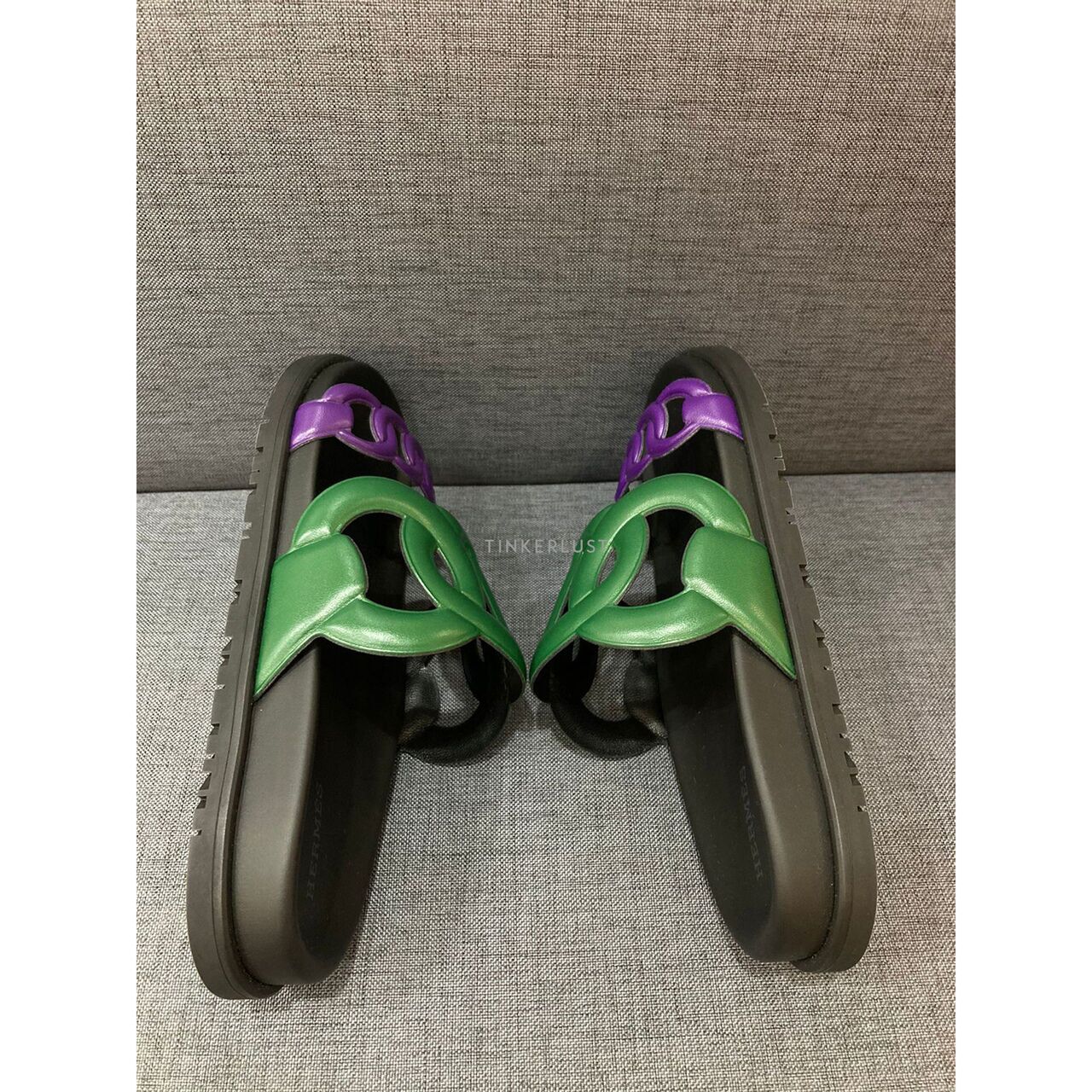 sepatu sandals Hermes Extra Vert Electrique / Violet Sandals